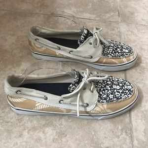 Sperry top sider blue tan boat shoes floral SZ 10